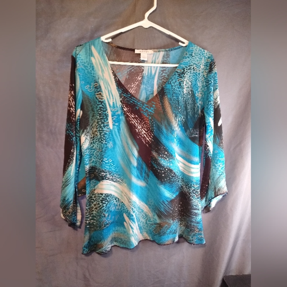 Dress Barn V-neck Blue Abstract Women's Tunic Blouse